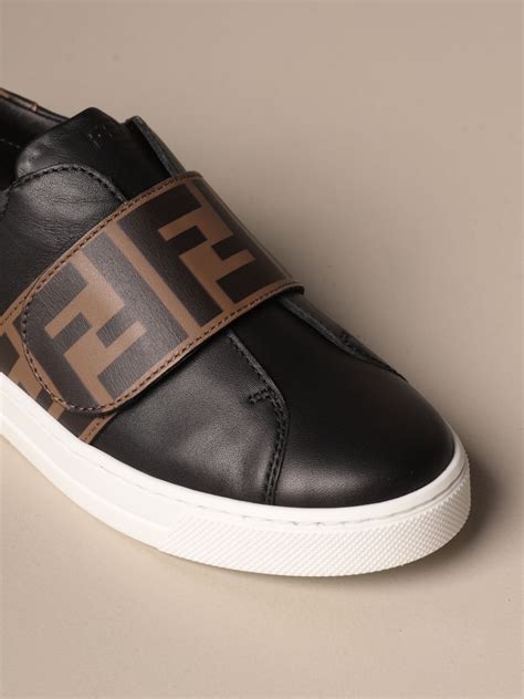 fendi grey leather slip on sneakers